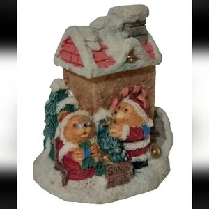 Festive Santa House with Bears Figurine